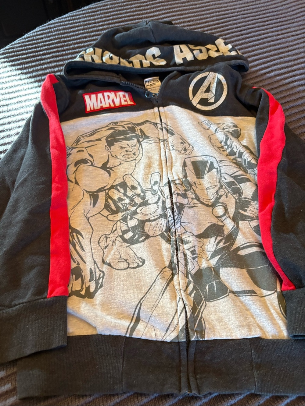 Marvel Kids Black & Gray Avengers Zip Up Hoodie with Red Accents